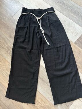 Love Tree Black Wide-Leg Drawstring Sweatpants